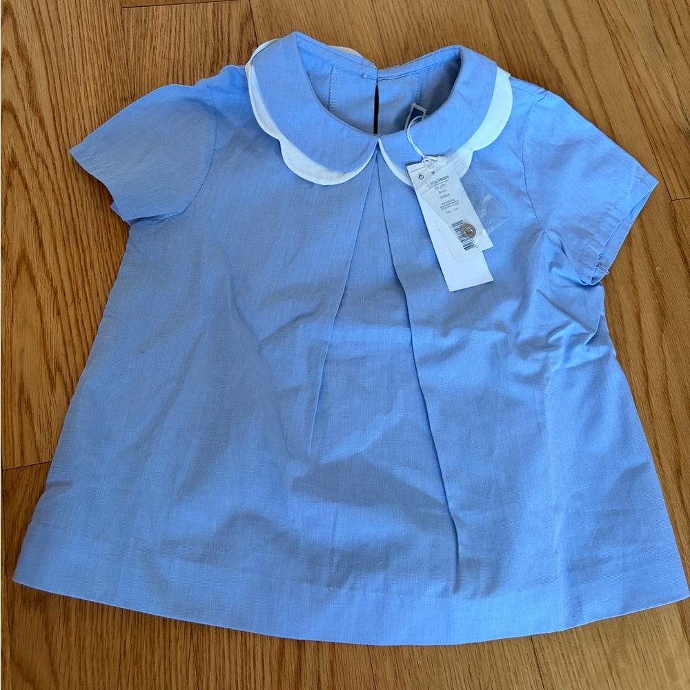 Jacadi Light Blue Short Sleeve Top with White Scalloped Collar